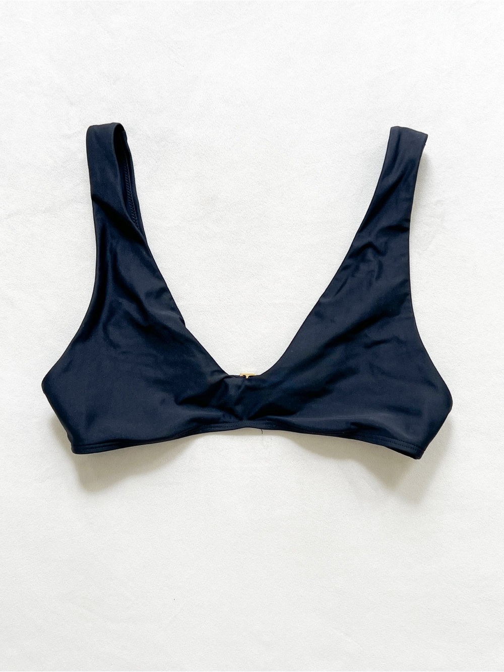Quince Black V-Plunge Bikini Top with Gold Accent - Medium